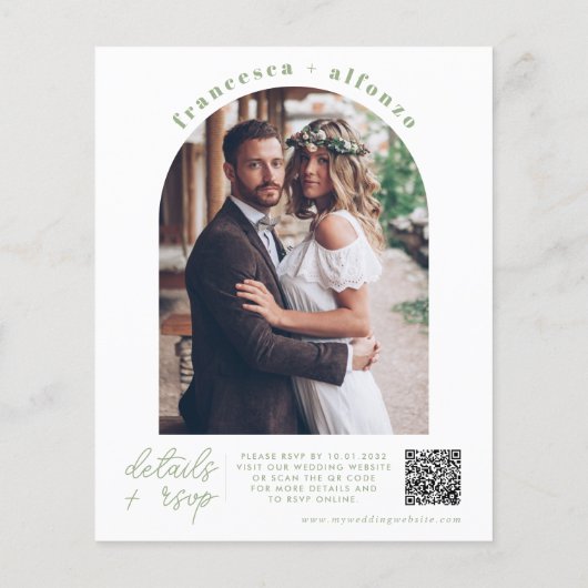 Papier Budget Sage Vert RSVP QR Code Retro Photo Mariage (Dos)