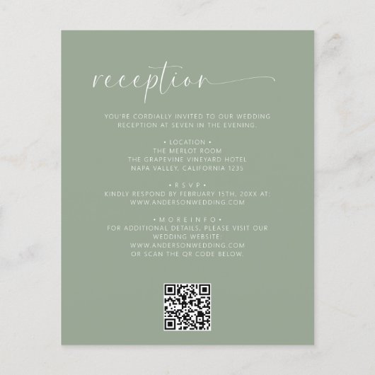 Papier Budget Sage vert tout en un code QR Mariage (Dos)