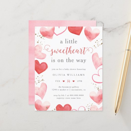 Papier Budget Saint-Valentin Baby shower des coeurs amour (Devant/Arrière en situation)