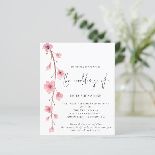 Papier Budget Sakura QR Code Faire-part de mariage (Debout devant)