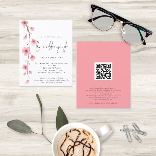 Papier Budget Sakura QR Code Faire-part de mariage