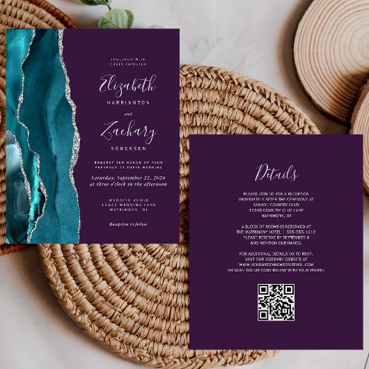 Papier Budget Sarcelle Argent Agate Violet Code QR Mariag