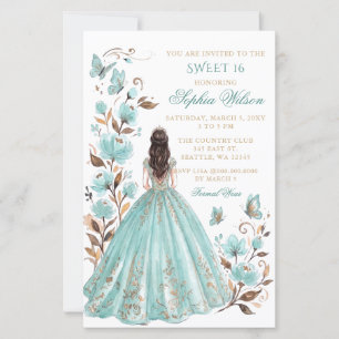 Papier Budget sarcelle floral papillon princesse Sweet 16