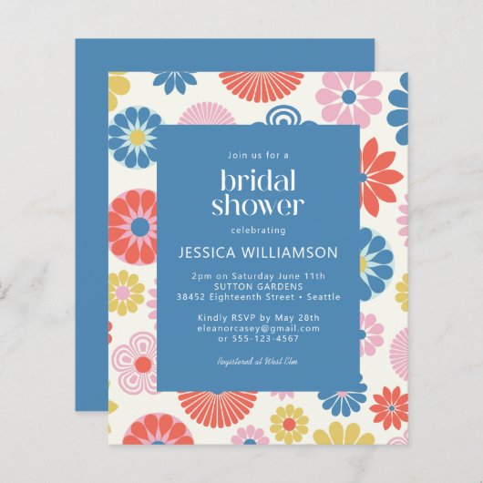 Papier Budget Scandi Boho Folk Fête des mariées bleu fleu (Devant / Derrière)