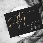 Papier Budget Script Black Gold 50th Birthday Invitation