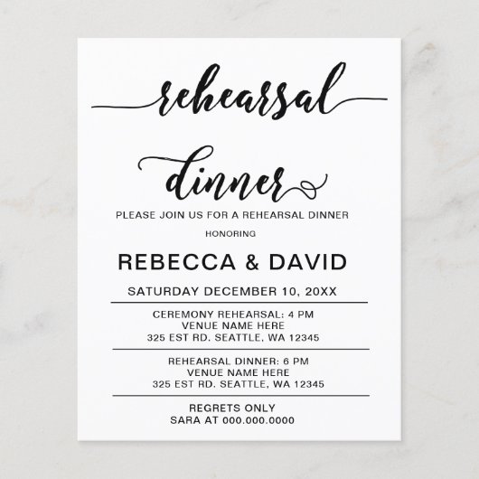 Papier Budget Script Black Rehearer Dîner Invitation (Devant)