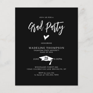 Papier BUDGET Script Coeur Grad Party Black Graduation
