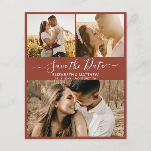 Papier Budget Script Collage Terracotta Save The Date  (Devant)