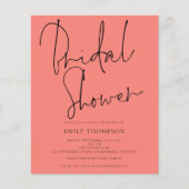 Papier Budget Script Coral Rose nuptiale douche Invitatio (Devant)