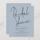 Papier Budget Script Dusty Blue Bridal Shower Invitation (Devant / Derrière)