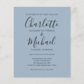 Papier Budget Script Dusty Faire-part de mariage bleu (Devant)