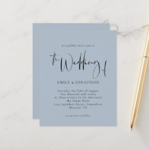Papier Budget Script Dusty Faire-part de mariage bleu