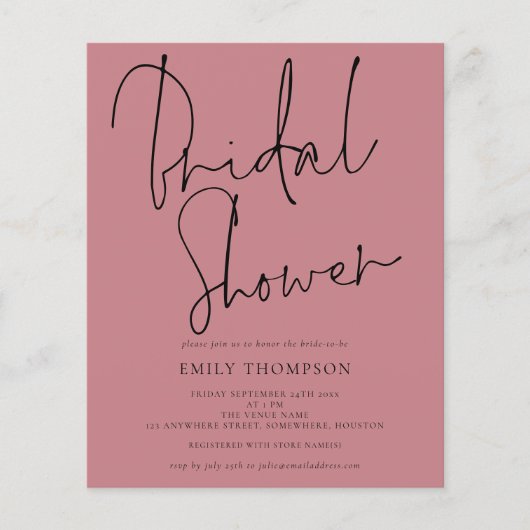 Papier Budget Script Dusty Rose Bridal Shower Invitation (Devant)