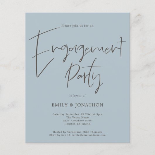Papier Budget Script Engagement Party Dusty Blue Invitati (Devant)
