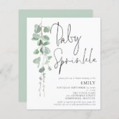 Papier Budget Script Eucalyptus Baby Sprinkle Invitation (Devant / Derrière)