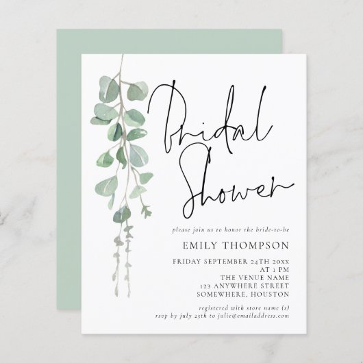 Papier Budget Script Eucalyptus Invitation à la douche nu (Devant / Derrière)