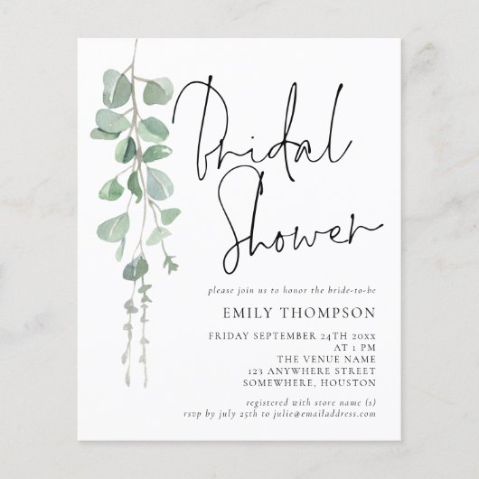 Papier Budget Script Eucalyptus Invitation à la douche nu (Devant)
