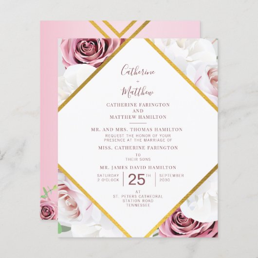 Papier Budget Script Floral Faire-part de mariage géométr (Devant / Derrière)