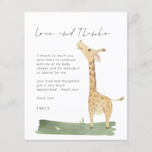 Papier Budget Script Giraffe Baby shower Amour et Merci (Devant)