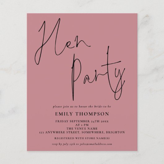 Papier Budget Script Hen Party Dusty Invitation Rose (Devant)
