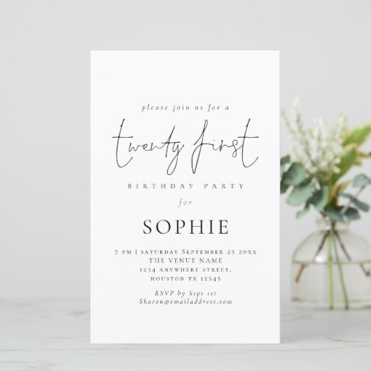 Papier Budget Script informel 21e anniversaire Invitation (Debout devant)