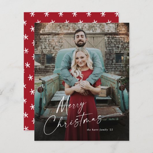 Papier Budget Script Joyeux Noël Photo Holiday Card (Devant / Derrière)