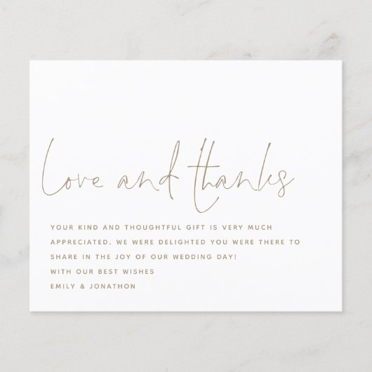 Papier Budget Script Love Thanks Photo Mariage Merci (Devant)