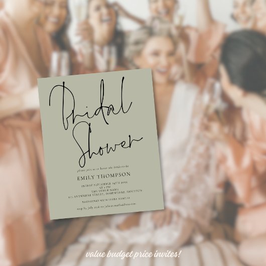Papier Budget Script Lumière Sage Bridal Show Invitation