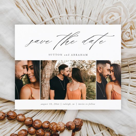 Papier Budget Script Minimal 3 Photo Save The Date