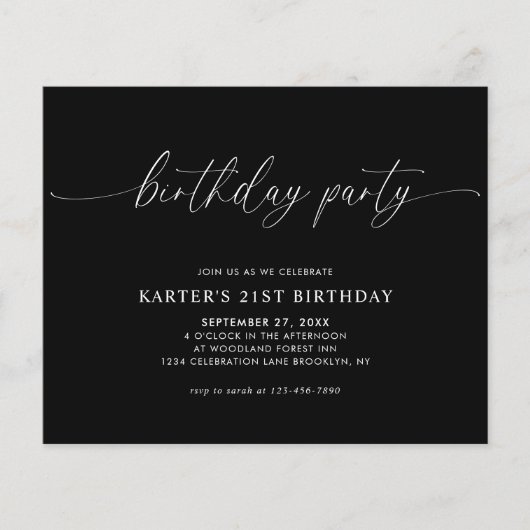 Papier BUDGET Script minimal Noir Blanc Adulte Anniversai (Devant)