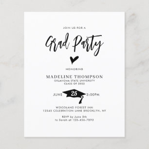 Papier BUDGET Script moderne Coeur Grad Party Graduation