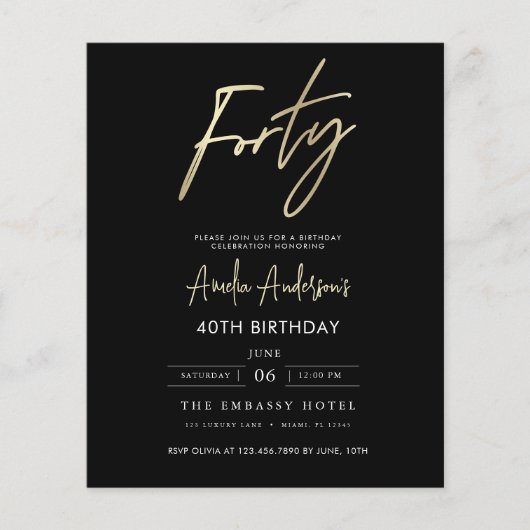 Papier Budget Script noir et or 40e anniversaire (Devant)