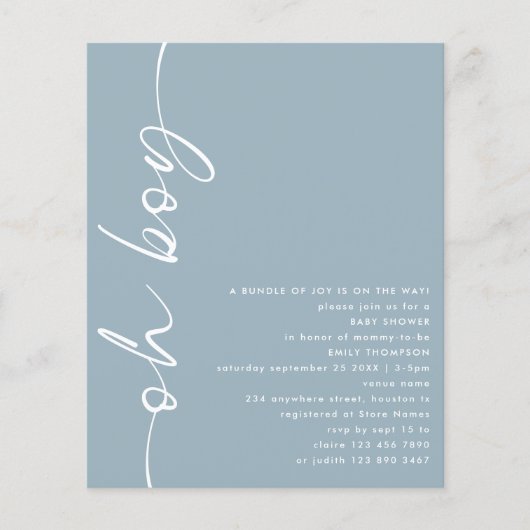 Papier Budget Script Oh Boy Dusty Baby shower bleu (Devant)