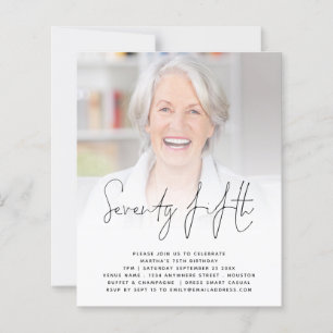 Papier BUDGET Script Photo 75e anniversaire de fête Invit