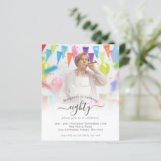 Papier Budget Script photo 80e anniversaire Invitation de (Debout devant)