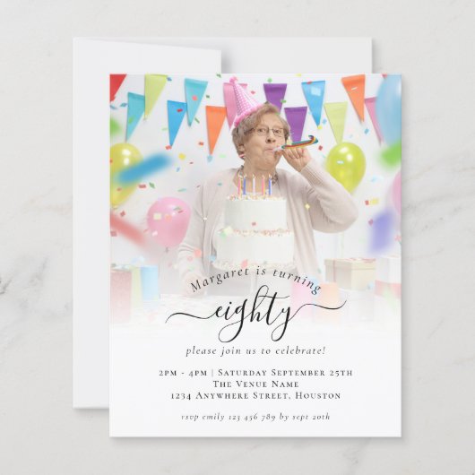 Papier Budget Script photo 80e anniversaire Invitation de (Devant)
