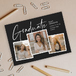 Papier Budget Script Photo Collage Graduation Invitation<br><div class="desc">Un Script Budget Photo Collage Graduation Invitation avec police manuscrite et 3 photos sur le devant avec nom et détails de graduation. Le dos a 2 photos et détails de la fête. Cliquez sur le bouton Modifier pour customiser cette conception.</div>