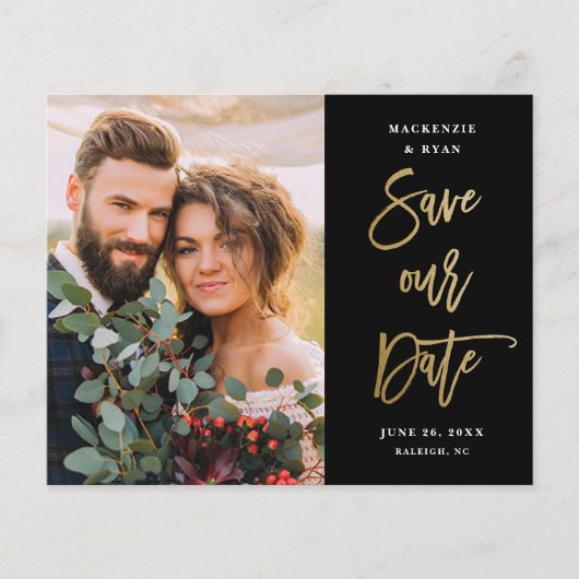 Papier Budget Script Photo de mariage Enregistrer la date (Devant)