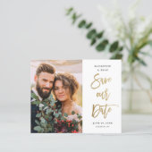 Papier Budget Script Photo de mariage Save The Date (Debout devant)