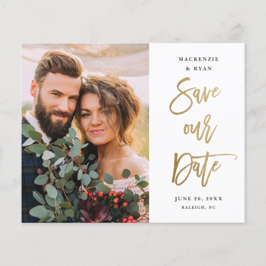 Papier Budget Script Photo de mariage Save The Date (Devant)