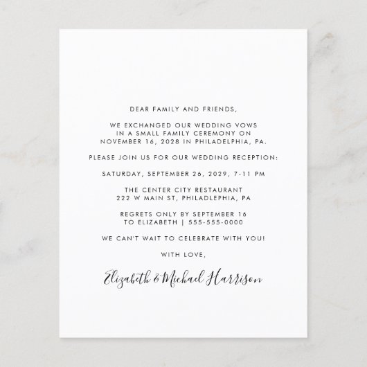 Papier Budget Script Photo Mariage Réception invitation (Dos)