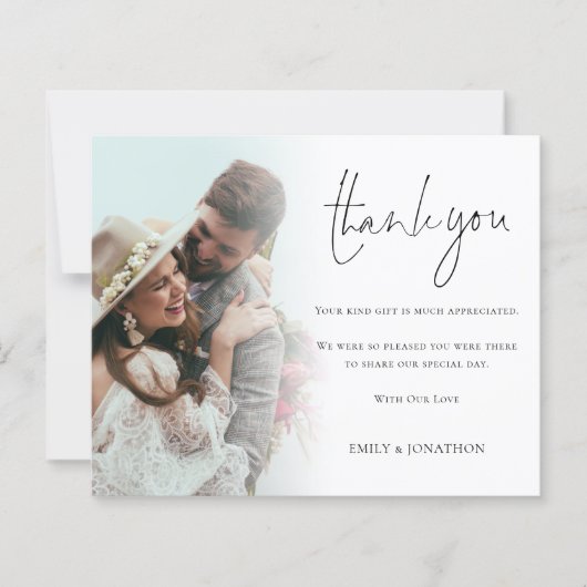Papier Budget Script Photo QR Code Wedding Thank You (Devant)