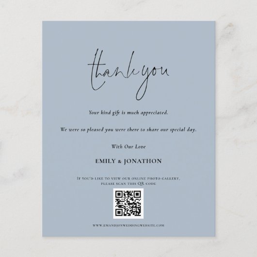 Papier Budget Script QR Code Mariage photo bleu Merci (Devant)