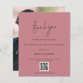 Papier Budget Script QR Code Mariage photo rose Merci (Devant / Derrière)