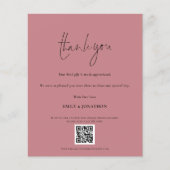 Papier Budget Script QR Code Mariage photo rose Merci (Devant)