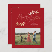 Papier Budget Script Red Gold 2 Photo Christmas Card (Devant / Derrière)