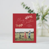 Papier Budget Script Red Gold 2 Photo Christmas Card (Debout devant)