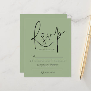 Papier Budget Script Sage Green Wedding RSVP