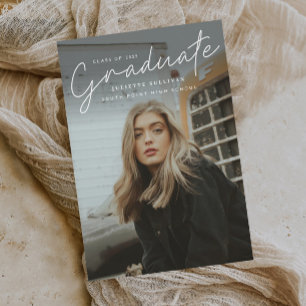 Papier Budget Script Simple Photo Graduation Invitation