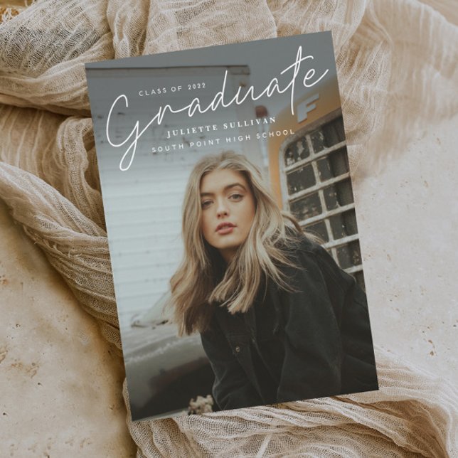 Papier Budget Script Simple Photo Graduation Invitation (Créateur téléchargé)